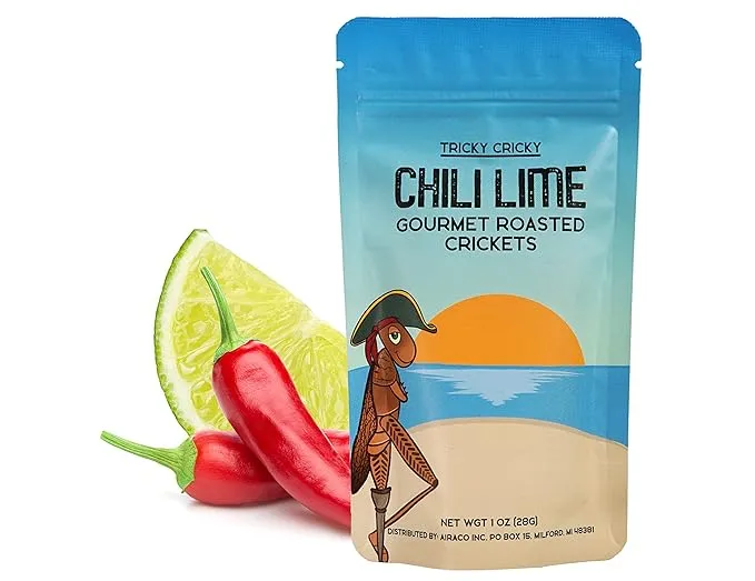 Tricky Cricky Edible Flavored Cricket Snacks for Humans - USA Grown - Unique & Healthy Gourmet Snacks for Adults - High Protein, Low Carb, Low Calorie Dried Edible Bugs for People - Chili Lime - 1 Oz