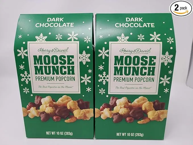 Harry & David Holiday Moose Munch Premium Popcorn Dark Chocolate 10 oz, 2 Boxes